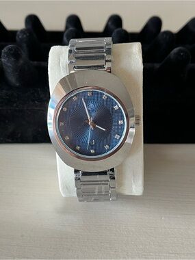 Men's Stainless Steel Watch with Blue Sunburst Dial Brand New